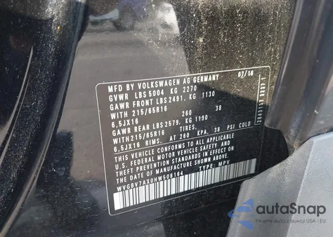 2017 Volkswagen Tiguan 2.0T S из США, поврежденный, VIN WVGBV7AX0HW508164